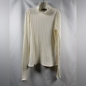 J.Crew Pointelle Knit Ribbed Turtleneck Top Cream XXS